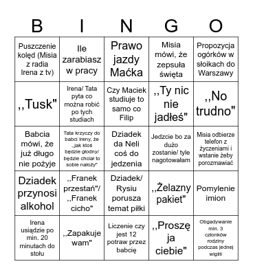 Święta 2023 Bingo Card