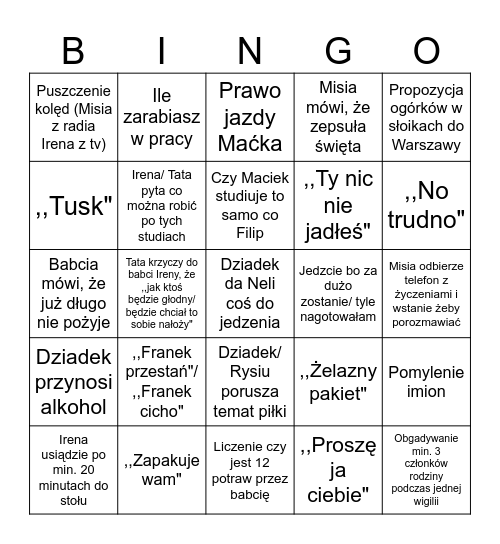 Święta 2023 Bingo Card