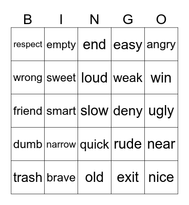 Synonyms Bingo Card