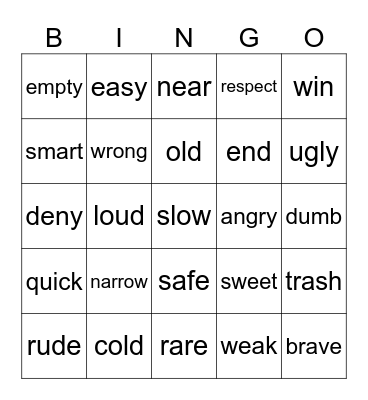 Synonyms Bingo Card