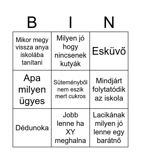 Nagyi bingo Card