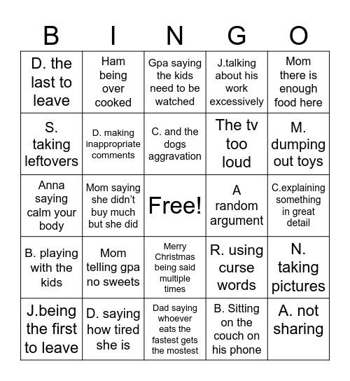 Christmas Bingo Card