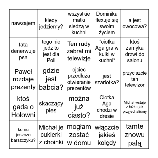 Wigilijne Bingo Card