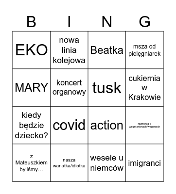 wigilia Bingo Card