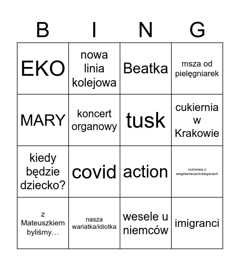 wigilia Bingo Card