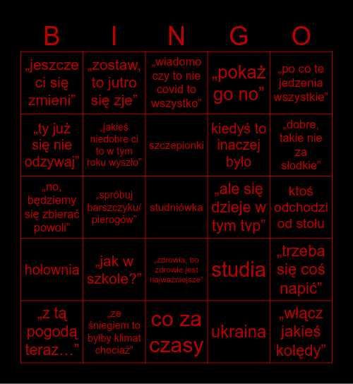 bingo wigilijne 2023 Bingo Card