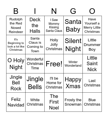 Christmas Songs Bingo Card