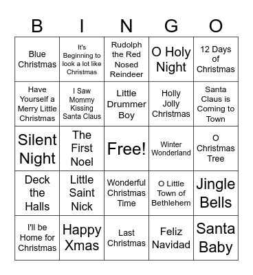 Christmas Songs Bingo Card