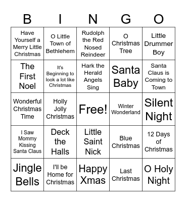 Christmas Songs Bingo Card