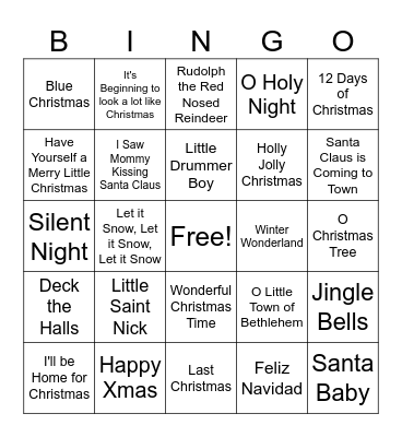 Christmas Songs Bingo Card