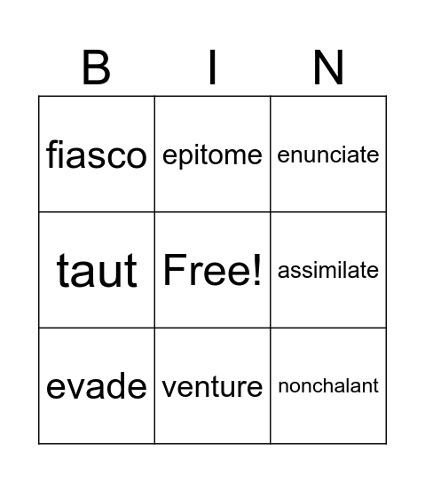 Vocabulary Dec 25-31 Bingo Card
