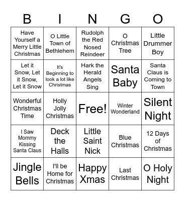 Christmas Songs Bingo Card