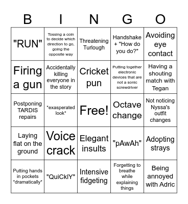 5th Doctor Bingo Card