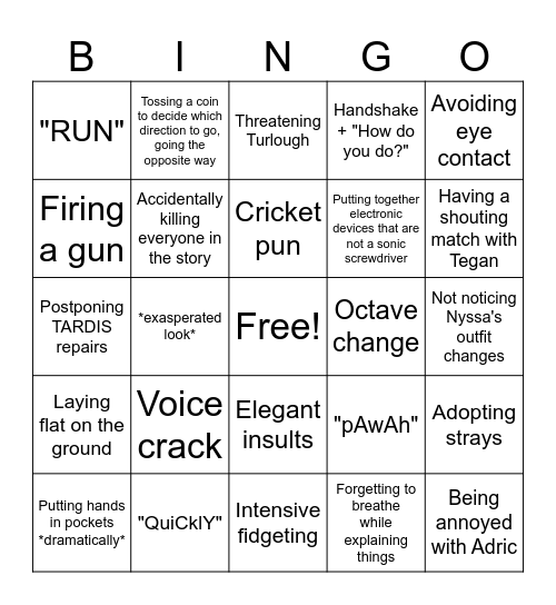 5th Doctor Bingo Card