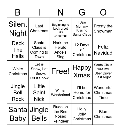 Christmas Songs Bingo Card