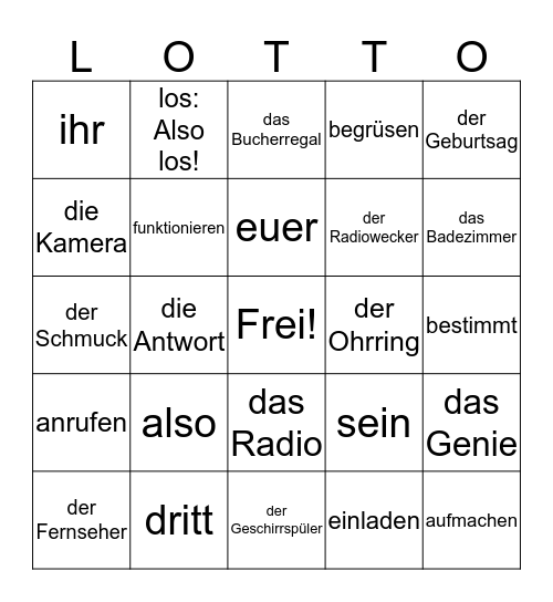 Deutsch Kapteil 8a Bingo Card