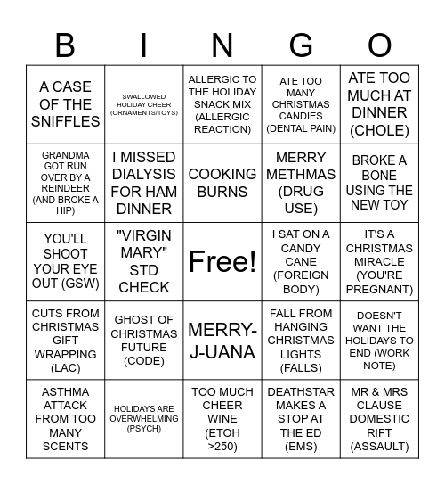 CHRISTMAS ER BINGO Card