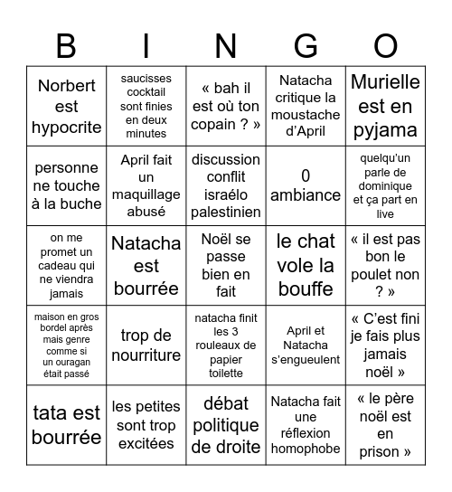 Bingo noël chez Mumu Bingo Card