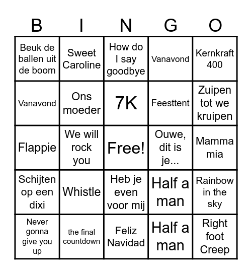 Hulshof muziek BINGO Card