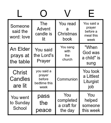 Advent #4: LOVE Bingo Card