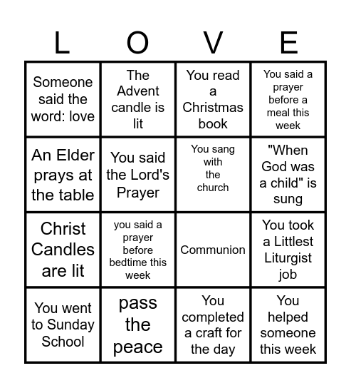 Advent #4: LOVE Bingo Card