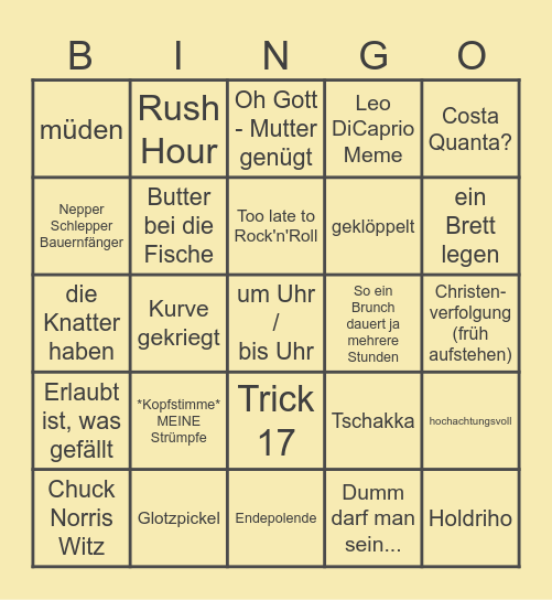 Bingo Bongo Bingo Card