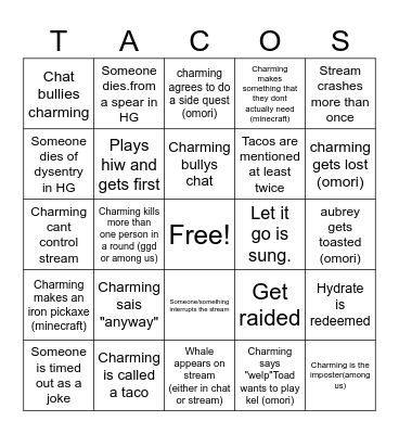Charmings anniversary Bingo Card