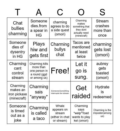 Charmings anniversary Bingo Card