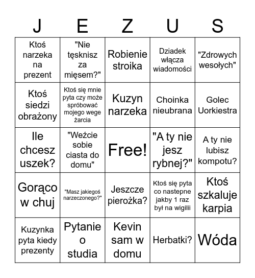 Wigilia Bingo Card