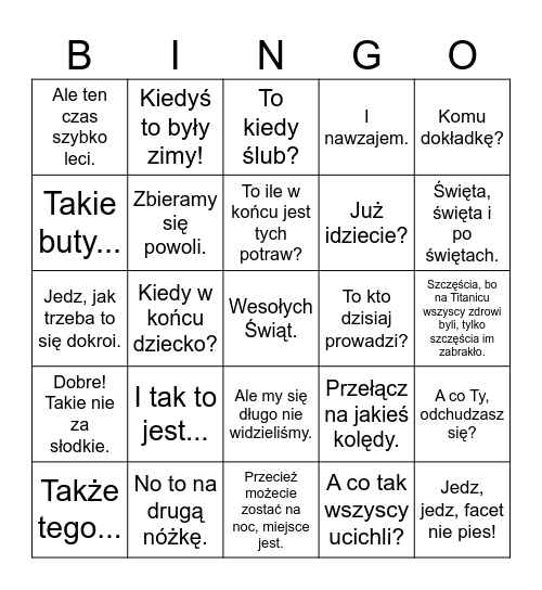 Świąteczne Bingo :) Bingo Card