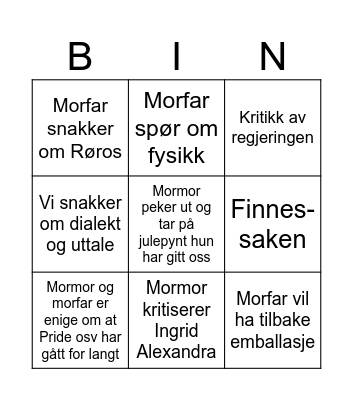 Besteforeldre-Bingo Card