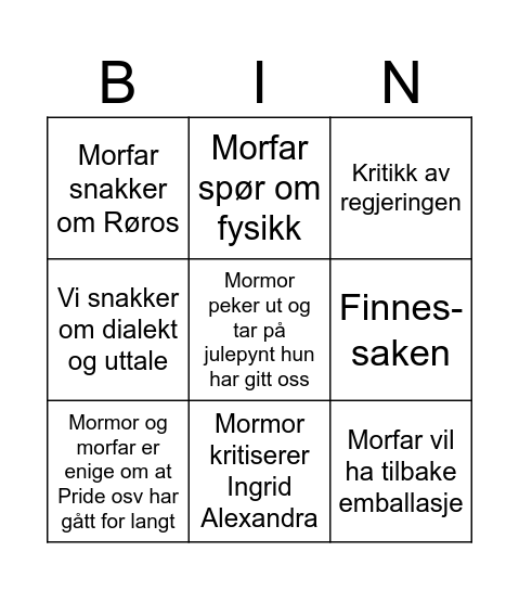 Besteforeldre-Bingo Card