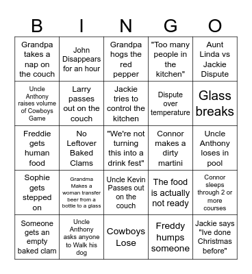 Christmas Eve Chaos 2023 Bingo Card