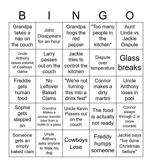 Christmas Eve Chaos 2023 Bingo Card