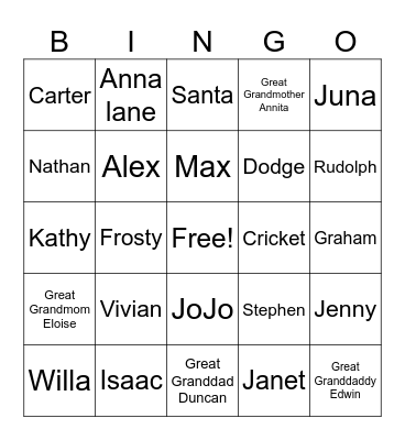 Family Bingo 2 Bingo Card