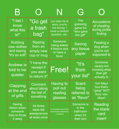 Christmas Eve!! Bingo Card