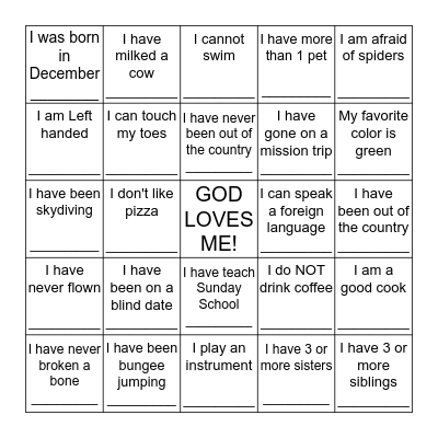 Getting To Know You BINGO Card