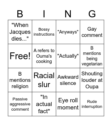 Christmas dinner EL farm bingo Card