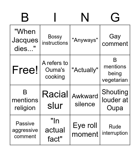 Christmas dinner EL farm bingo Card