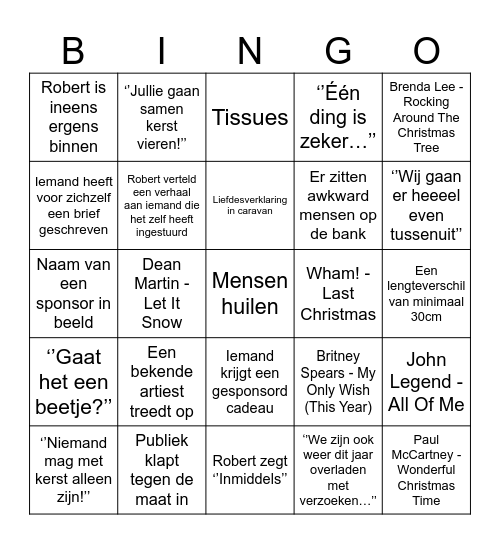 All You Need Is Love Kerstspecial Bingo Card