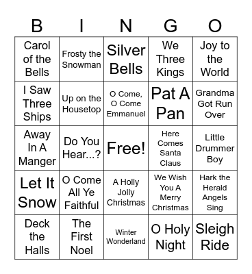 Christmas Songs Bingo Card