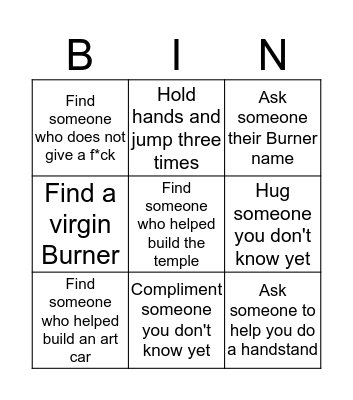 Burner Bingo Card
