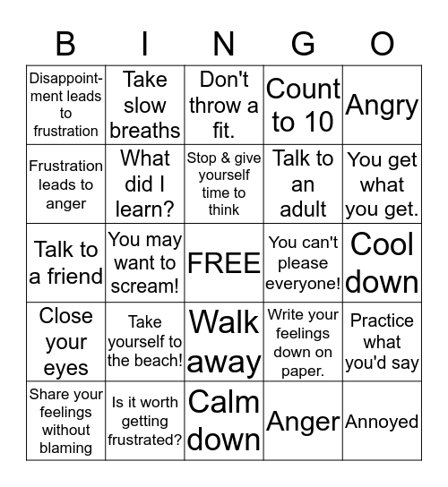 Frustration Bingo Card