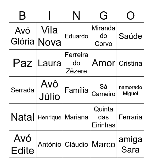 Diversão em Família!! Bingo Card
