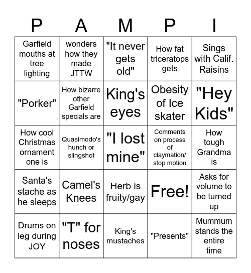 Garfield and Claymation Christmas Bingo Card