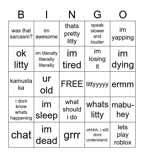 bella's phrases Bingo Card