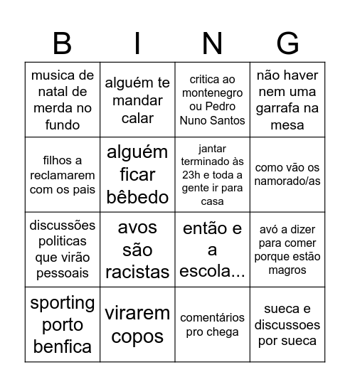 Natal em Família <3 Bingo Card