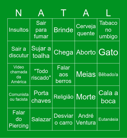 Jantar de Família Bingo Card