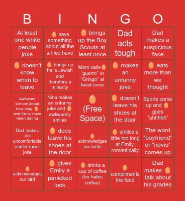 Christmas Eve Dinner 2023 Bingo Card