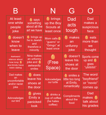 Christmas Eve Dinner 2023 Bingo Card